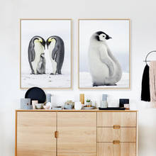 Póster de fotografía para sala de estar, pintura en lienzo de familia de pingüinos, animales lindos, cuadro de pared, arte de decoración del hogar cálido 2024 - compra barato