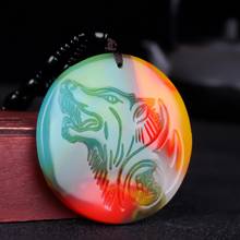 Colorful jade Wolf Pendant Necklace Jewellery Chinese Hand-Carved Relax Healing Women Man Luck Gift Free Rope P03 2024 - buy cheap