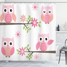 Cortina de ducha de búho para bebé, conjunto de decoración para el baño con anzuelos de 75 ", Rosa largo, estampado Floral de árbol y primavera 2024 - compra barato