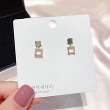 Delicate Small Square Pendant Stud Earrings Gold Color Micro Paved Cubic Zircon Earrings for Women 2024 - buy cheap