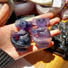 Free shipping cheap hand carved natural quartz crystal rainbow Fluorite Koala figurine for kid gift 2024 - buy cheap