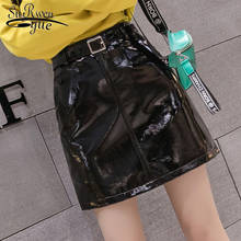 Fashion New Bright Black Leather Hip Skirt  Slim Mini Skirts Moda Mujer Pu Leather Skirt High Waist Skirts A-line Skirt 6304 50 2024 - buy cheap