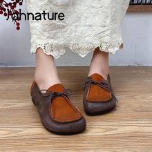 Johnature Spring/Autumn 2022 New Flats Women Shoes Genuine Leather Mixed Colors Lace-Up Concise Shallow Leisure Ladies Shoes 2024 - buy cheap