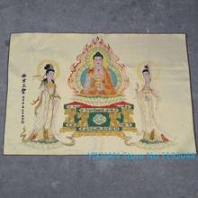 Tres santos del Oeste: seda Guanyin Bodhisattva, brocado Thangka, tela de seda dorada, bordado, bordado de seda, artesanía antigua 2024 - compra barato