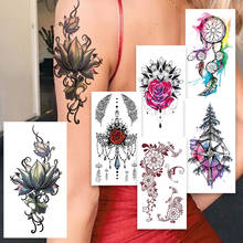 Gold Lotus Temporary Tattoos For Women Rose Henna Flower Pine Fake Tattoo Feather Watercolor Dreamcatcher Lace Compass Tatoo Arm 2024 - buy cheap