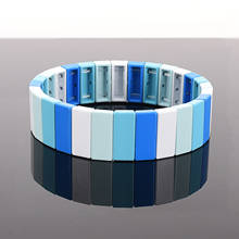 Pulseira de telha quadrada azul esmaltada, bracelete colorbloco de cor, bracelete de arco-íris, bomba de exército, presente para mamãe 2024 - compre barato