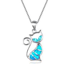 Collar con colgante de gato de ópalo azul para Mujer, joyería de Animal brillante de cristal, 1 ud. 2024 - compra barato