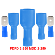 50 pces 25 pares 6.3mm 16-14awg fêmea macho conector de fiação elétrica isolado friso terminal pá azul fdfd 2-250 mdd 2-250 2024 - compre barato