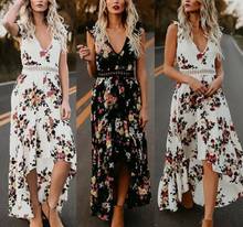 Women's Boho Floral Printed Sleeveless Floor Length Dress Female V-Neck Off Shoulder Backless Draping Maxi Sundress 2024 - buy cheap