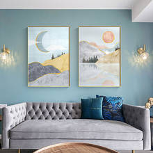 Carteles e impresiones de paisaje abstracto nórdico, Amanecer, luz de luna, cinta de dibujo animado para pared para sala de estar, dormitorio, decoración del hogar 2024 - compra barato