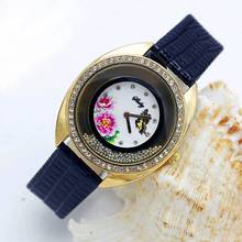 Shsby relógio com pulseira de couro de quartzo, nova qualidade, relógio feminino dourado com contas de rolamento de strass, flor, borboleta, vestimenta feminina 2024 - compre barato