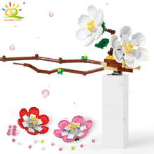 Huiqibao flores de ameixa 398 peças, buquê, ideias para construção de cidades, blocos de construção, brinquedos para crianças para meninas e amigos 2024 - compre barato