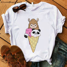 Funny Ice Cream Flamingo Panda Llama T-Shirts Women white Tops clothes harajuku cute print Llama t shirt femme christmas tshirt 2024 - buy cheap
