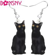 Bonsny Acrylic Black Bombay Cat Earrings Long Realistic Lovely Kitten Pet Animal Dangle Drop Jewelry For Women Kids Classic Gift 2024 - buy cheap