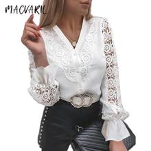 Elegant Women's White Shirt 2021 Spring Summer Fashion Lace Long Sleeve V-neck Button Shirt Women's Office Lapel Lace Shirt 2024 - buy cheap