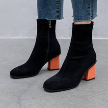 Plus Size 34-43 Slim Stretch Ankle Boots for Women Square Toe Sock Boots Square High Heel Boot Shoes Woman Fashion Bota Feminina 2024 - buy cheap