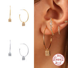 Aide-pendientes de aro con forma de C para mujer, de plata de ley 100% 925, con cerradura de circonita, colgantes, dijes, joyería de lujo de cristal 2024 - compra barato