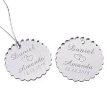 100 pçs personalizado gravado espelho de prata círculo redondo etiquetas de casamento do chuveiro do bebê etiquetas de presente decoração do baptismo favores 4cm 2024 - compre barato