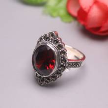 New Pure 925 Sterling Silver Ring The widest 22mm Garnet Zircon Lace Ring 2024 - buy cheap