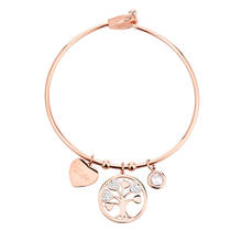 Nuevos abalorios de acero inoxidable para mujer, brazaletes de oro rosa y cristal plateado, pulseras de árbol de la vida, joyería femenina al por mayor 2024 - compra barato