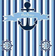Cenário fotográfico personalizado âncora náutica, azul e branco, faixas, alta qualidade, impressão em computador, festas 2024 - compre barato