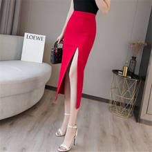 High Wasit Office Skirt Red Black Open Slit Casual Pary Ladies Skirts Long Faldas Largas Mujer Kobieta Spódnice Femme Jupes 2024 - buy cheap