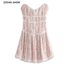 Sexy Strapless Women Lace Dress Bow Front V neck Fit and Flare Party Mini Dresses With lining 2024 - buy cheap
