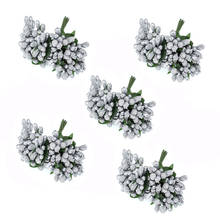 12 pçs pequenas flores artificiais para o casamento stamen fio prateado falso grinalda de flores de natal decorações de embalagem 9x2.5cm 2024 - compre barato