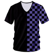 CJLM Men's Oversize V Neck Tshirt Cool 3D Print Purple LatticeT-shirt Man Fitness Short Sleeve Tee plaid Shirts Custom Dropship 2024 - buy cheap