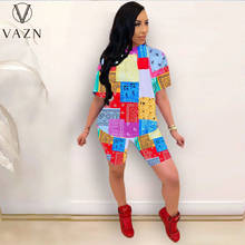 VAZN 2021 Summer New Special Patchwork Holiday O-neck Short Sleeve O-neck Two Piece Set 2 Piece Set Women Top And Pant 2024 - buy cheap