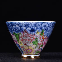 Xícara de chá de cerâmica pintada à mão, azul e branca, copo mestre, pintado à mão, dourado, tigela de chá pequena, kung fu, chá preto 2024 - compre barato