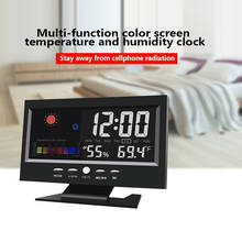 ЖК-электронный цифровой будильник с большим цветным экраном, настольные часы с повтором погоды, подсветкой температуры и влажности 2024 - купить недорого