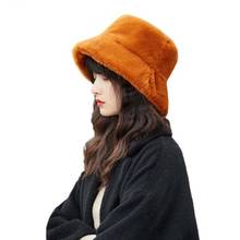 Fashion Faux Fur Winter Bucket Hat For Women Girl Solid Thickened Soft Warm Flat Cap Fedoras Ladies Plush Fluffy Panama Hat 2024 - buy cheap