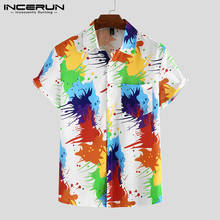 INCERUN 2020 Men Hawaiian Shirt Short Sleeve Lapel Colorful Printed Casual Blouse Summer Vacation Breathable Shirts Streetwear 2024 - buy cheap