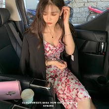 Coreano 2021 verão sexy elegante cinta vestido feminino com decote em v floral midi vestido de festa à noite vestido feminino do vintage vestidos de uma peça 2024 - compre barato