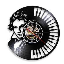 Ludwig-Reloj de pared con disco de vinilo para decoración del hogar, luz Led, teclado de Piano, diseño Vintage, iluminado 2024 - compra barato
