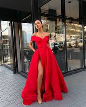 Vestido De fiesta largo Formal, vestido De noche rojo con corte en A, hombros descubiertos, abertura, Sexy 2024 - compra barato
