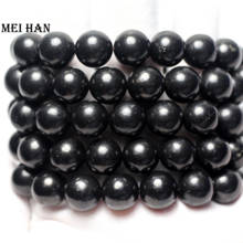Meihan frete grátis (1 pulseira) natural precioso 12mm shungite suave redonda solta contas pedra preciosa para fazer jóias 2024 - compre barato
