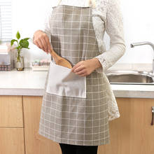 Cotton Linen Apron Plaid Bib Kitchen Apron With Pockets Home Cooking Baking Cleaning Apron Coffee Shop Chef Waiters Apron 2024 - buy cheap