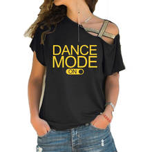 Camiseta con estampado de letras "dance mode on" para mujer, ropa informal de algodón para mujer, Top de vendaje cruzado de madeja Irregular, camiseta Hipster Tumblr 2024 - compra barato