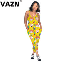 VAZN 2020 Spring Summer New Plus Size Cute Cartoon Fancy Spaghetti Strap Elastic Sleeveless High Waist Joker Pencil Jumpsuits 2024 - buy cheap