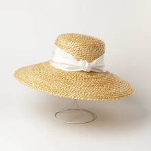 Благородная натуральная соломенная широкополая шляпа 15 см с широкими полями для женщин, Пляжная Солнцезащитная шляпа с ленточным ремешком, летняя шляпа с большими полями UV 50 + защита 2024 - купить недорого