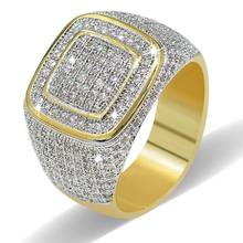 Hip Hop Fashion Mens Ring Copper Gold Color Iced Out Bling Pave Zircon Geometry Rings for Women Men Anniversary Charms Jewelry 2024 - buy cheap