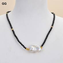 GuaiGuai Jewelry 18" Natural 4mm Faceted Black Onyx White Keshi Pearl Necklace Baroque Pearl Pendant 2024 - buy cheap