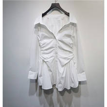 Women Turn Down Collar Mini Shirt Dress Lady Long Sleeve High Waist Pleated Single-Breasted Short Dresses 2021 New 2024 - buy cheap