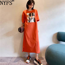 Женское платье с коротким рукавом NYFS, Свободное длинное платье с цифровым принтом в Корейском стиле, лето 2021 2024 - купить недорого