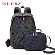 New 3Pcs Bags Luminous Backpack School Women Men Set Rucksack Female Lattice Backbag Holographic Shoulder Bags Purse Schoolbag 2024 - buy cheap