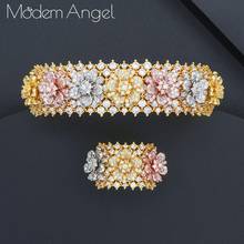 ModemAngel Fashion Luxury Super 5 Flowers Boom Flowers AAA Cubic Zirconia Women Bracelet Bangle And Ring Set 2024 - buy cheap