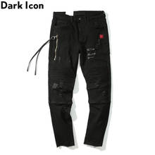 Dark Icon Motorcycle Jeans Men Denim Hip Hop Pants Ripped Men's Pants Side Zipper Pocket Street Trousers Streetwear 2024 - buy cheap