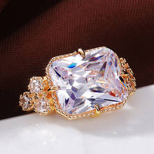 Caoshi lindo ouro cor aniversário jóias para as mulheres requintado design retangular zircônia feminino casamento anéis de noivado 2024 - compre barato